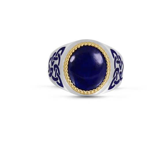 Lapis Lazuli Stone Signet Ring in Sterling Silver with Enamel